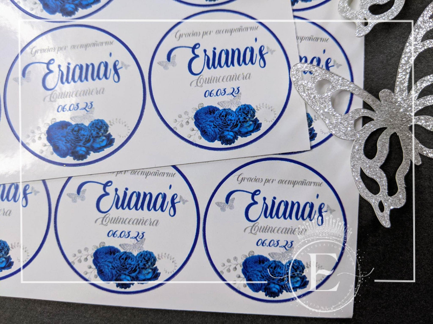 Floral Royal Blue Quinceañera Stickers