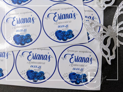 Floral Royal Blue Quinceañera Stickers