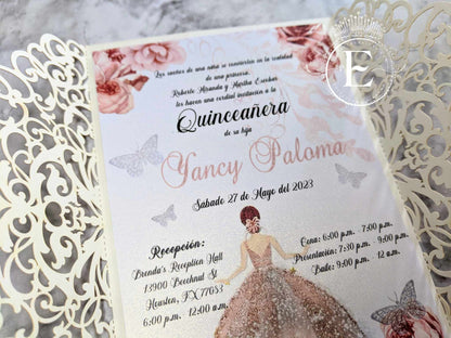 Blush and Gold Princess Crown Quinceañera or Sweet 16invitations. 10pcs