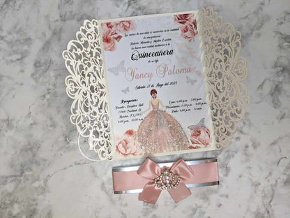Blush and Gold Princess Crown Quinceañera or Sweet 16invitations. 10pcs