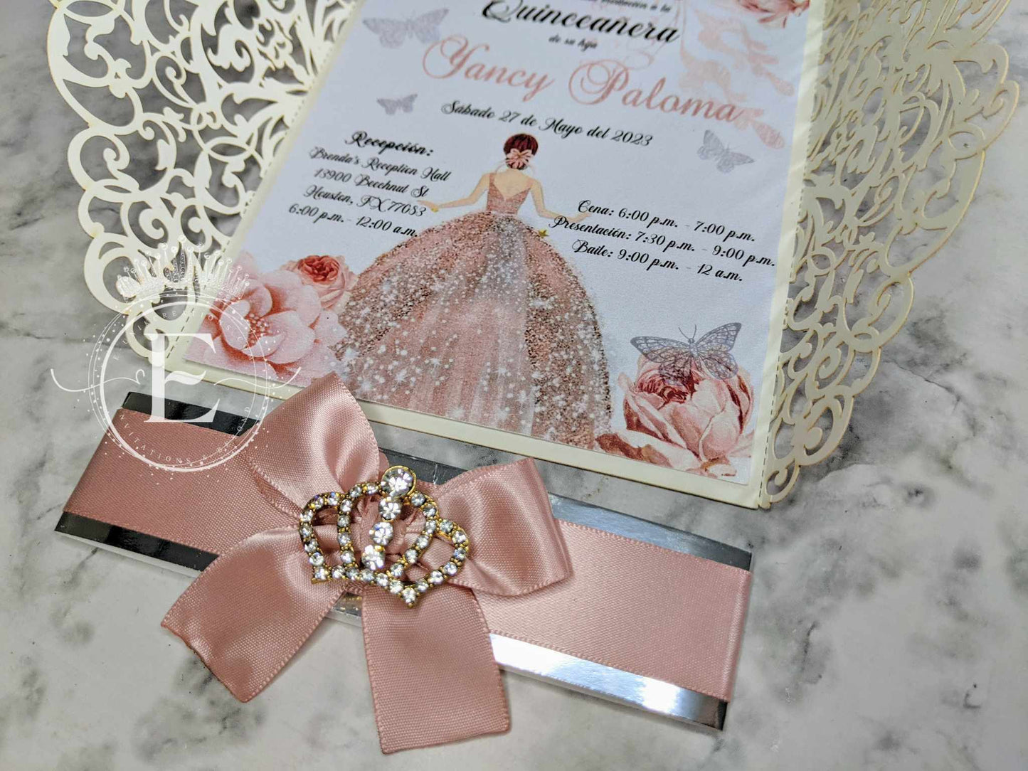 Blush and Gold Princess Crown Quinceañera or Sweet 16invitations. 10pcs