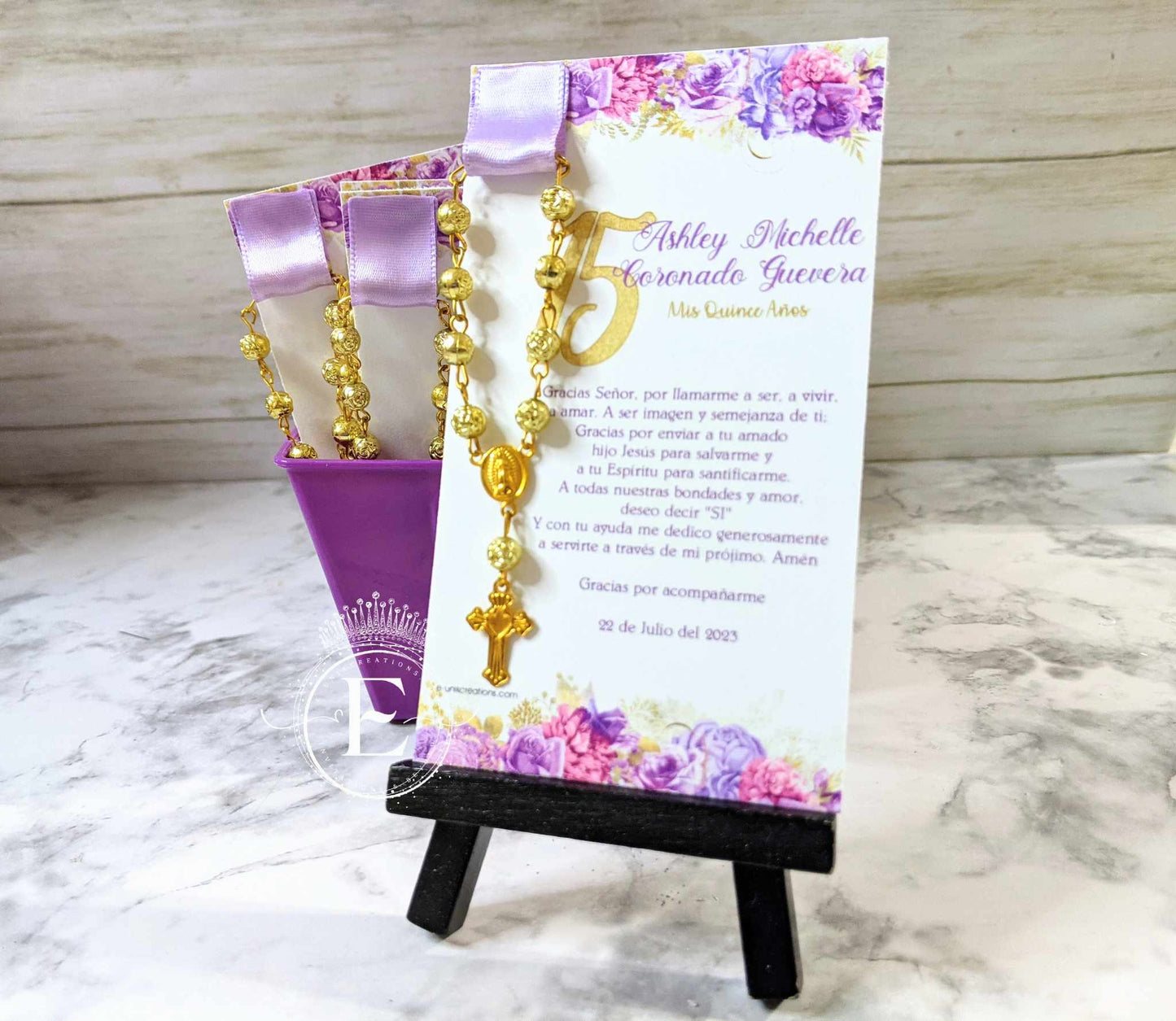 Lilac and Gold Roses Rosary Favors
