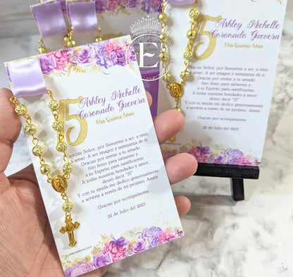 Lilac and Gold Roses Rosary Favors