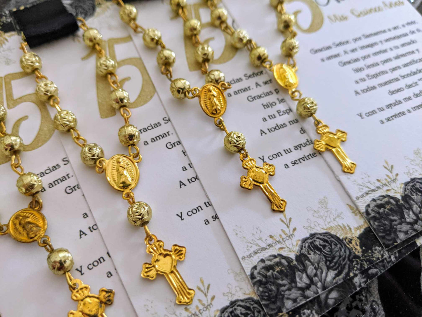 Black and Gold Roses Rosary Favors