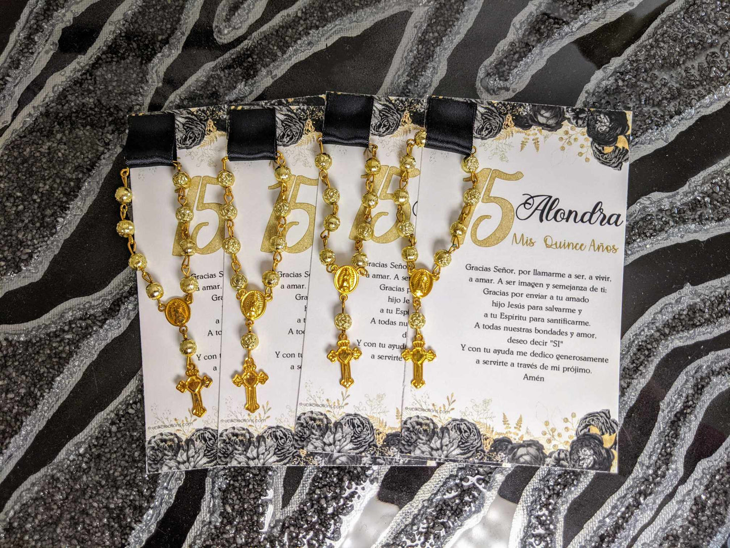Black and Gold Roses Rosary Favors