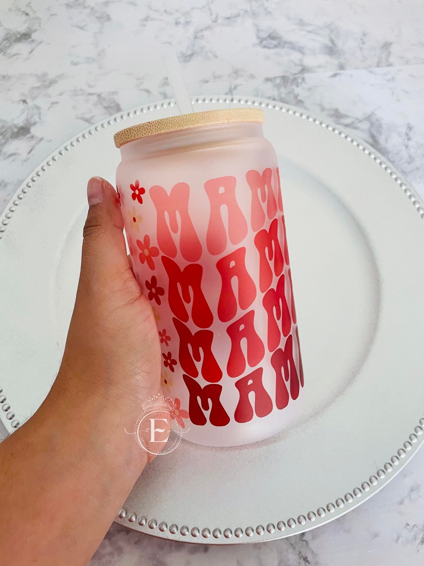 Groovy Mama Libby Frosted Glass Cup