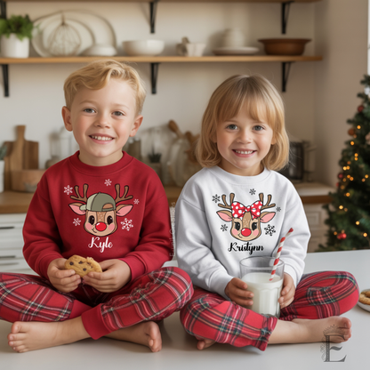 Custom Reindeer Christmas Sweatshirt, Personalized Kids Holiday Shirt