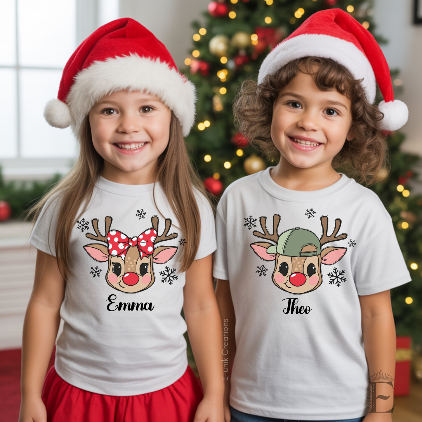 Custom Reindeer Christmas Sweatshirt, Personalized Kids Holiday Shirt
