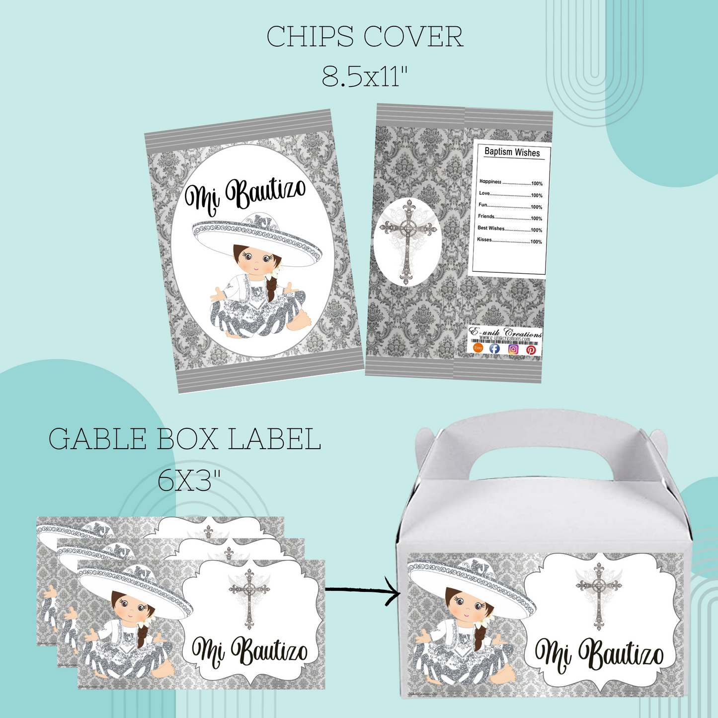 Silver Baby Charrita Baptism Printable Kit