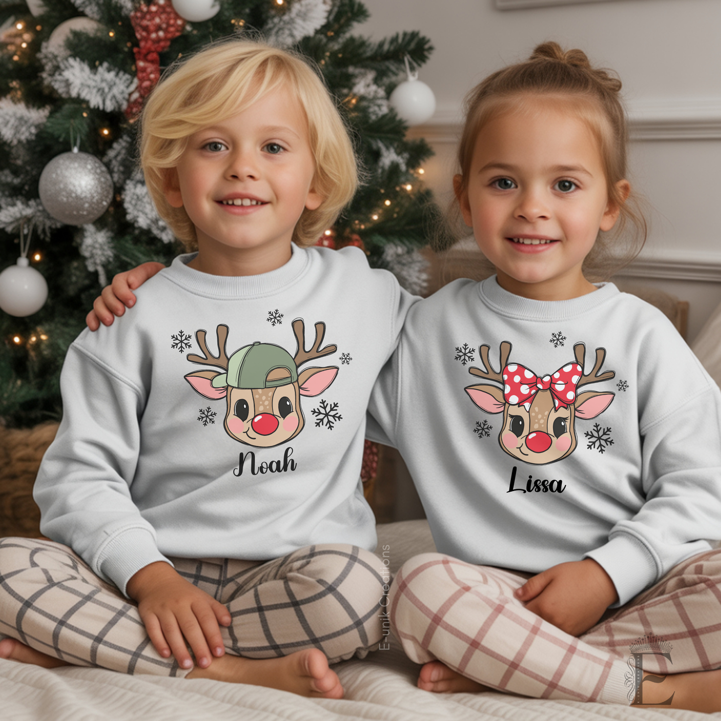 Custom Reindeer Christmas Sweatshirt, Personalized Kids Holiday Shirt
