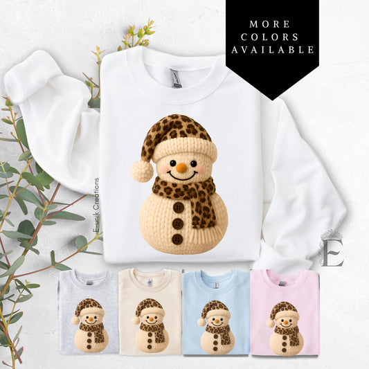 Leopard Print Crochet Snowman Christmas Sweater