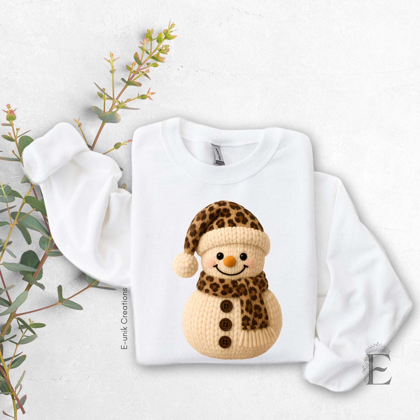 Leopard Print Crochet Snowman Christmas Sweater