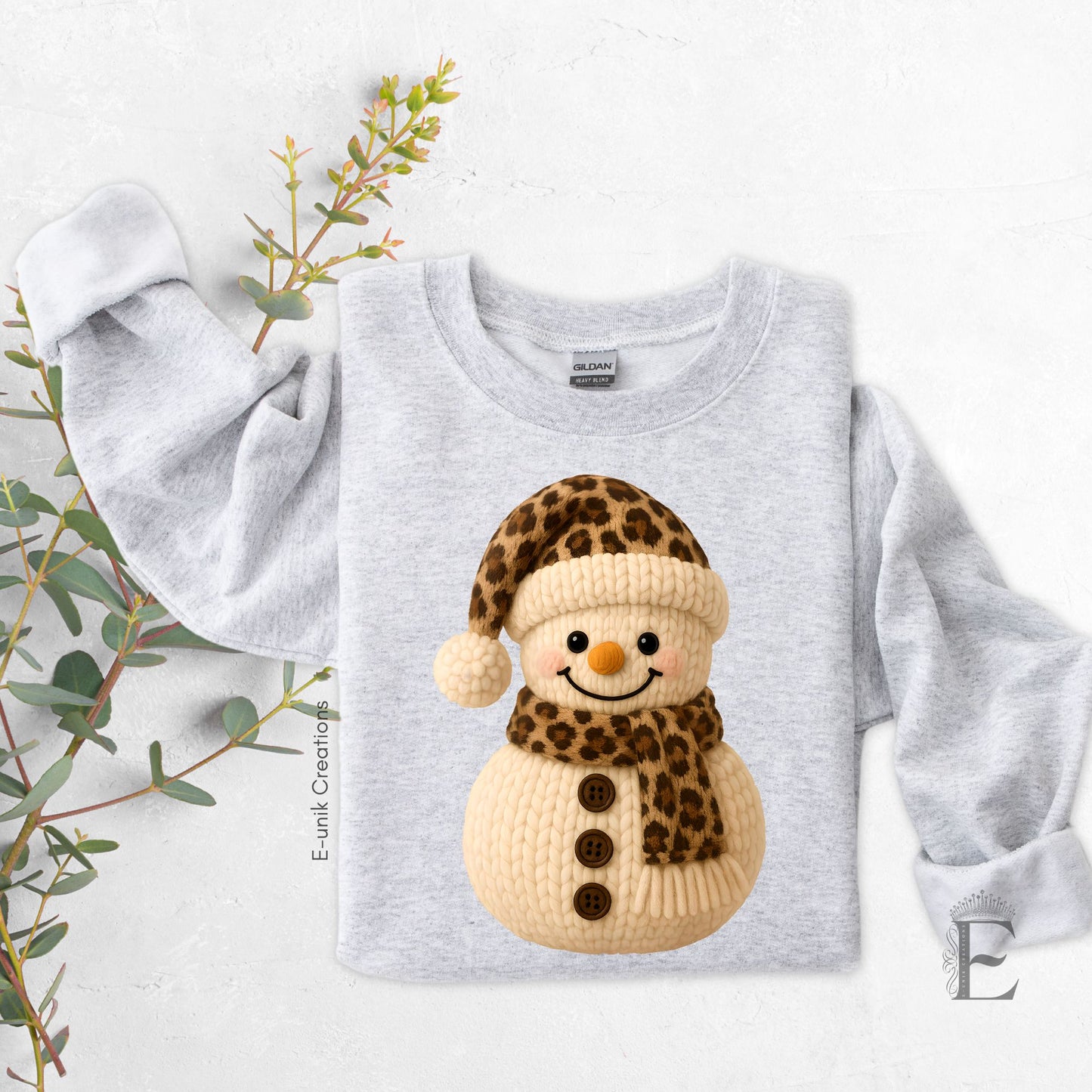 Leopard Print Crochet Snowman Christmas Sweater