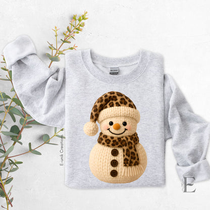 Leopard Print Crochet Snowman Christmas Sweater