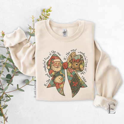 Vintage Christmas Sweatshirt: Santa Claus Bow Pullover