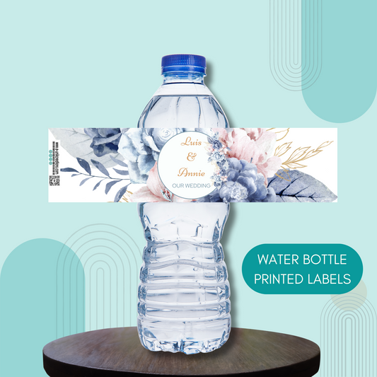 Dusty Blue and Blush Water Bottle Labels. 24pcs