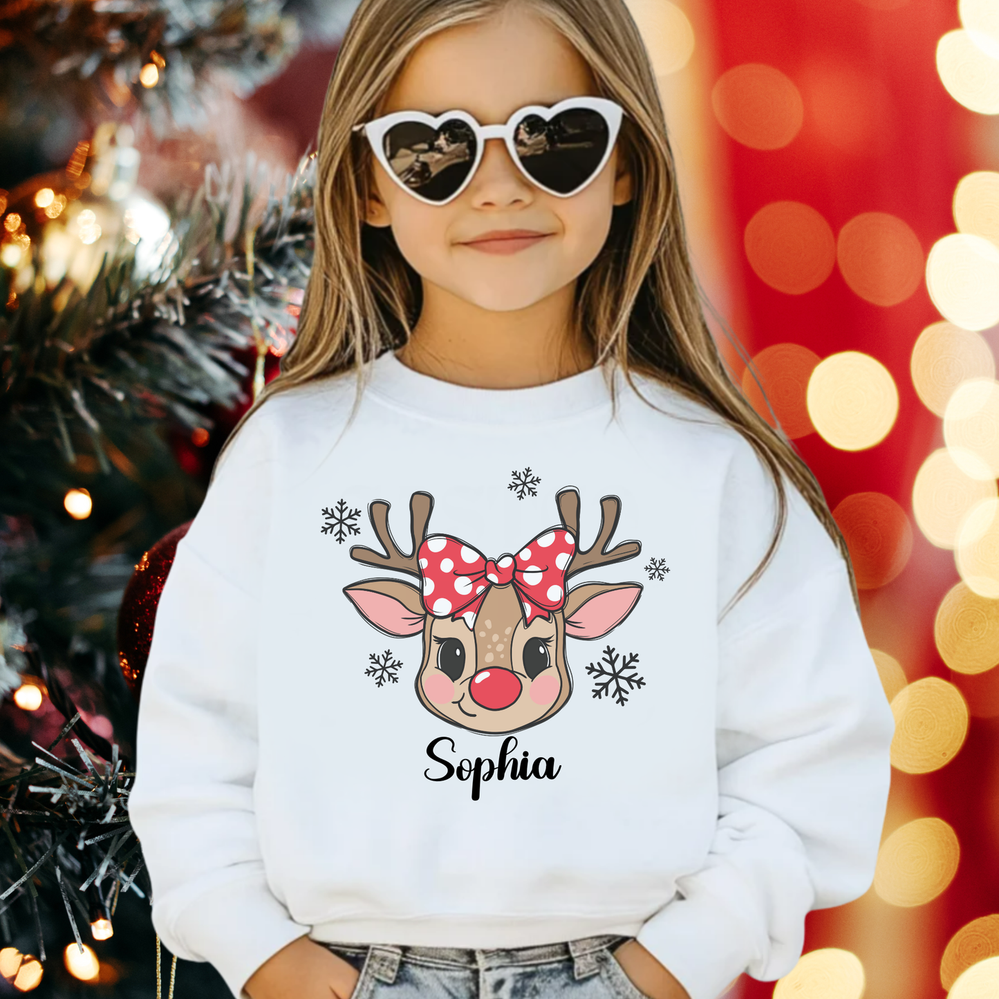 Custom Reindeer Christmas Sweatshirt, Personalized Kids Holiday Shirt