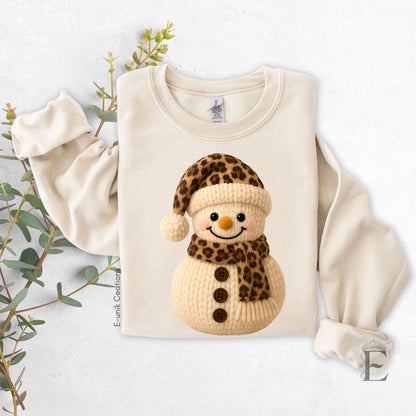 Leopard Print Crochet Snowman Christmas Sweater