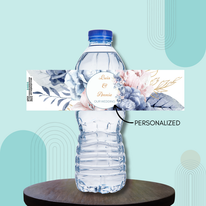 Dusty Blue and Blush Water Bottle Labels. 24pcs