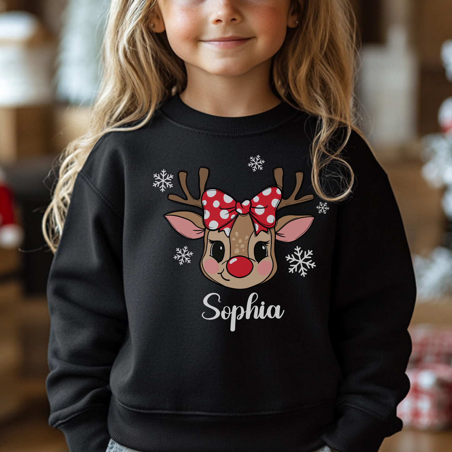 Custom Reindeer Christmas Sweatshirt, Personalized Kids Holiday Shirt