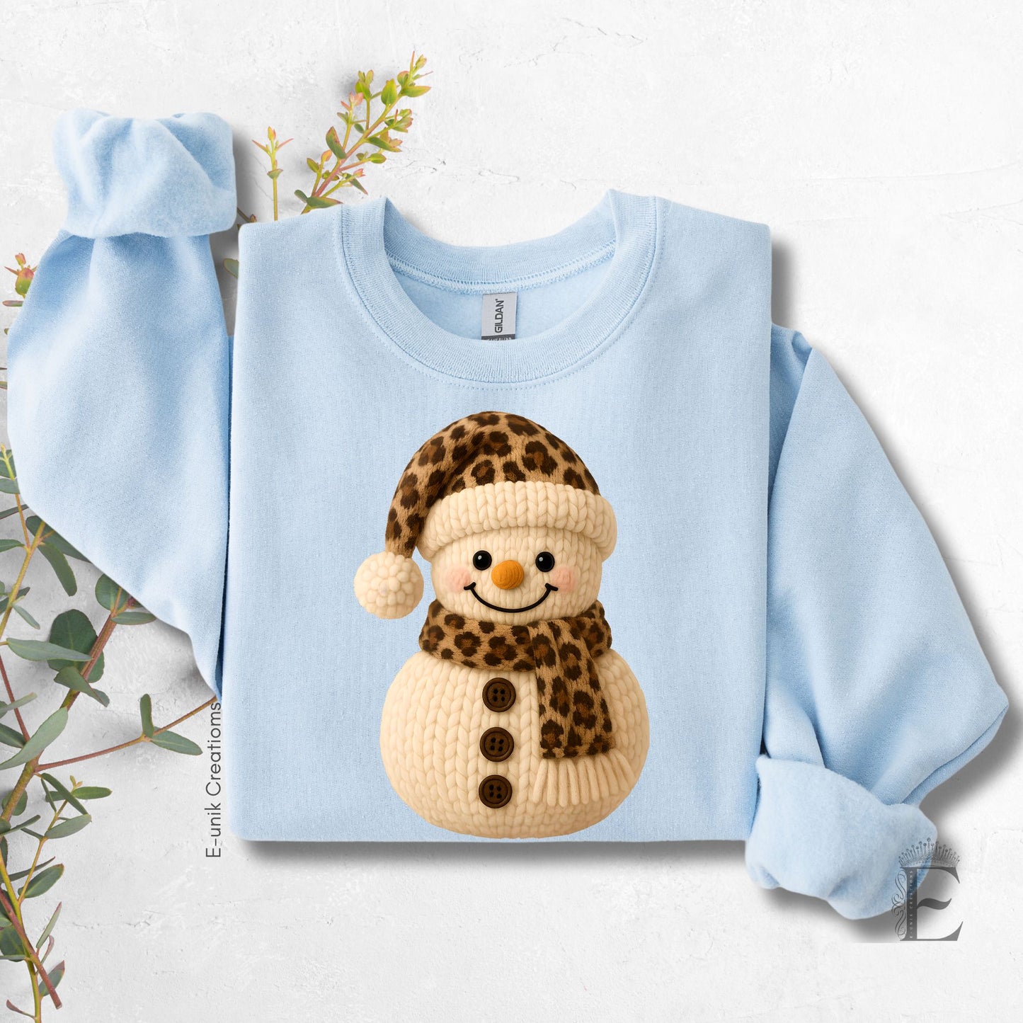 Leopard Print Crochet Snowman Christmas Sweater