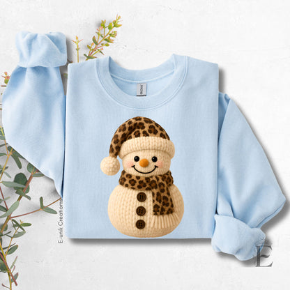 Leopard Print Crochet Snowman Christmas Sweater