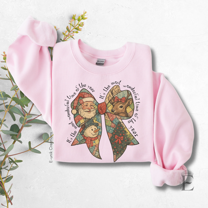 Vintage Christmas Sweatshirt: Santa Claus Bow Pullover