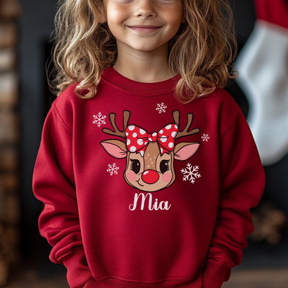 Custom Reindeer Christmas Sweatshirt, Personalized Kids Holiday Shirt