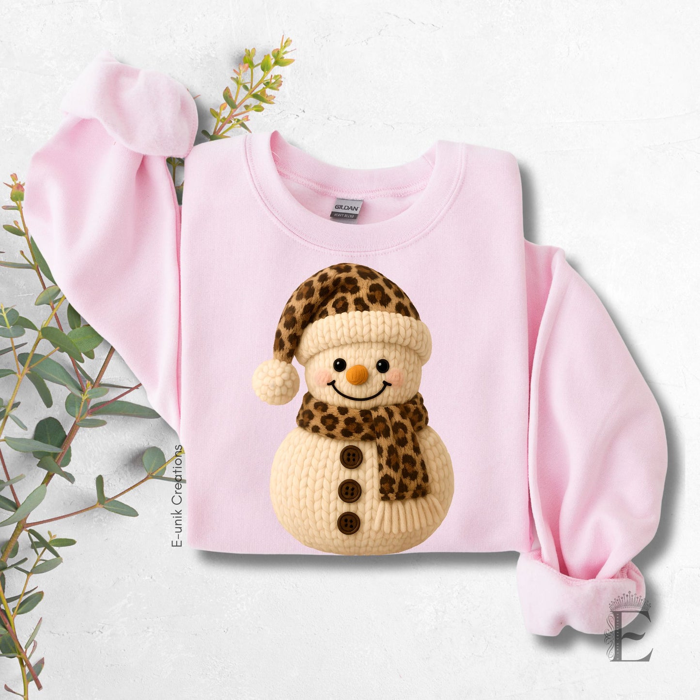 Leopard Print Crochet Snowman Christmas Sweater