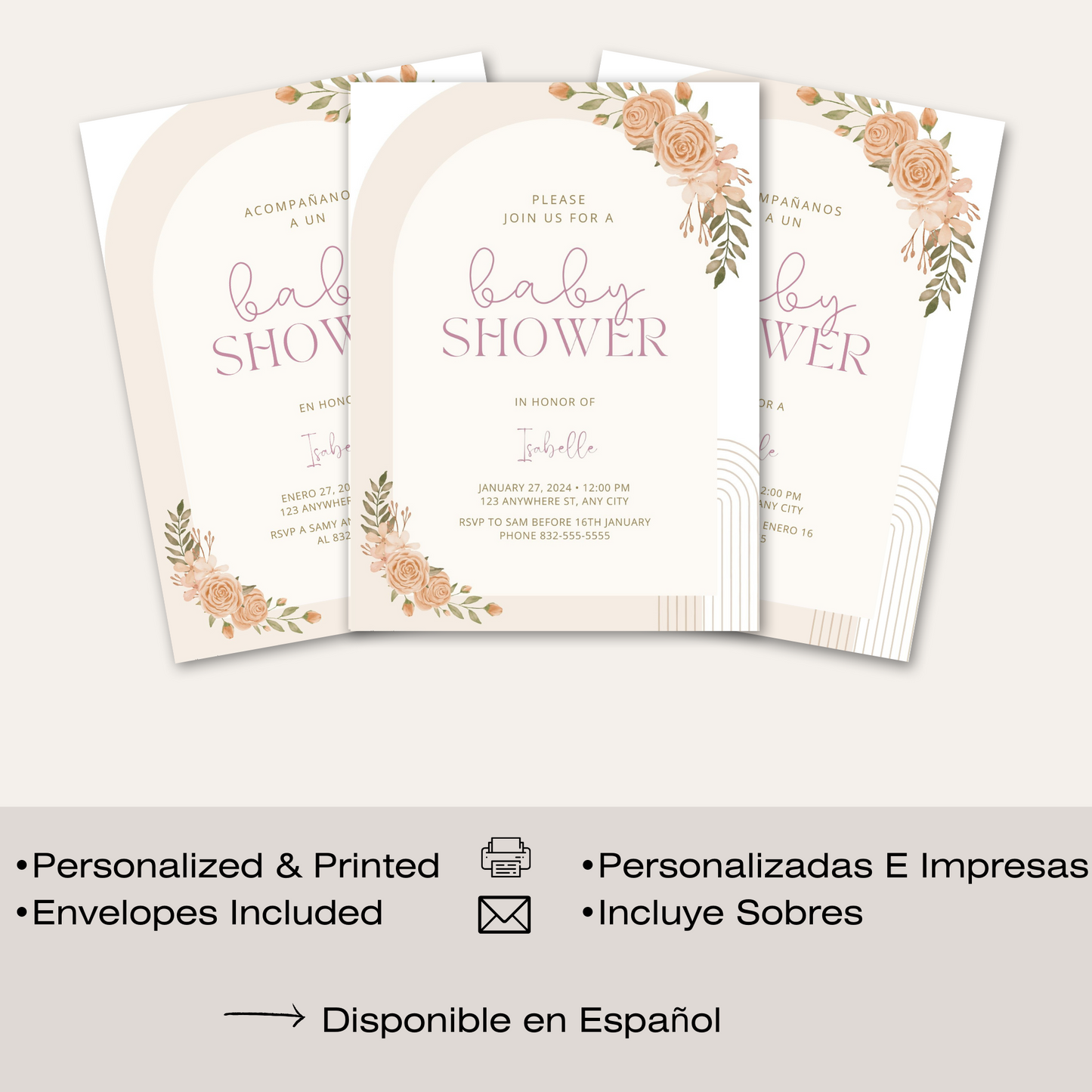 Boho Floral Nude Baby Shower Invites