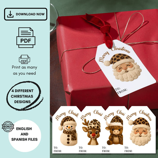 Crochet Christmas Gift Tag Leopard Print