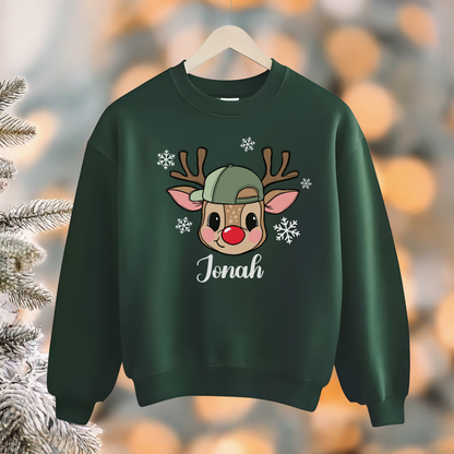 Custom Reindeer Christmas Sweatshirt, Personalized Kids Holiday Shirt