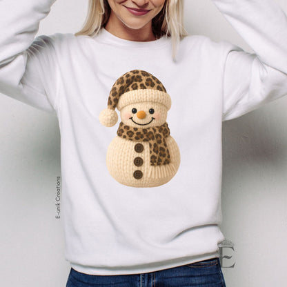 Leopard Print Crochet Snowman Christmas Sweater