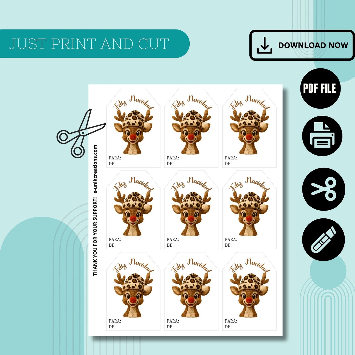 Crochet Christmas Gift Tag Leopard Print