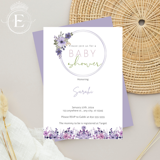 Floral Lilac Baby Shower Invites