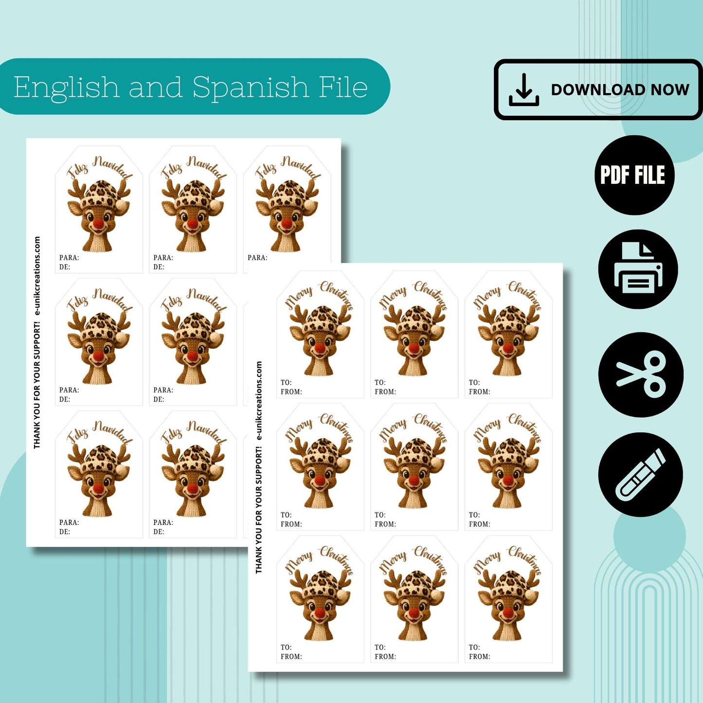 Crochet Christmas Gift Tag Leopard Print