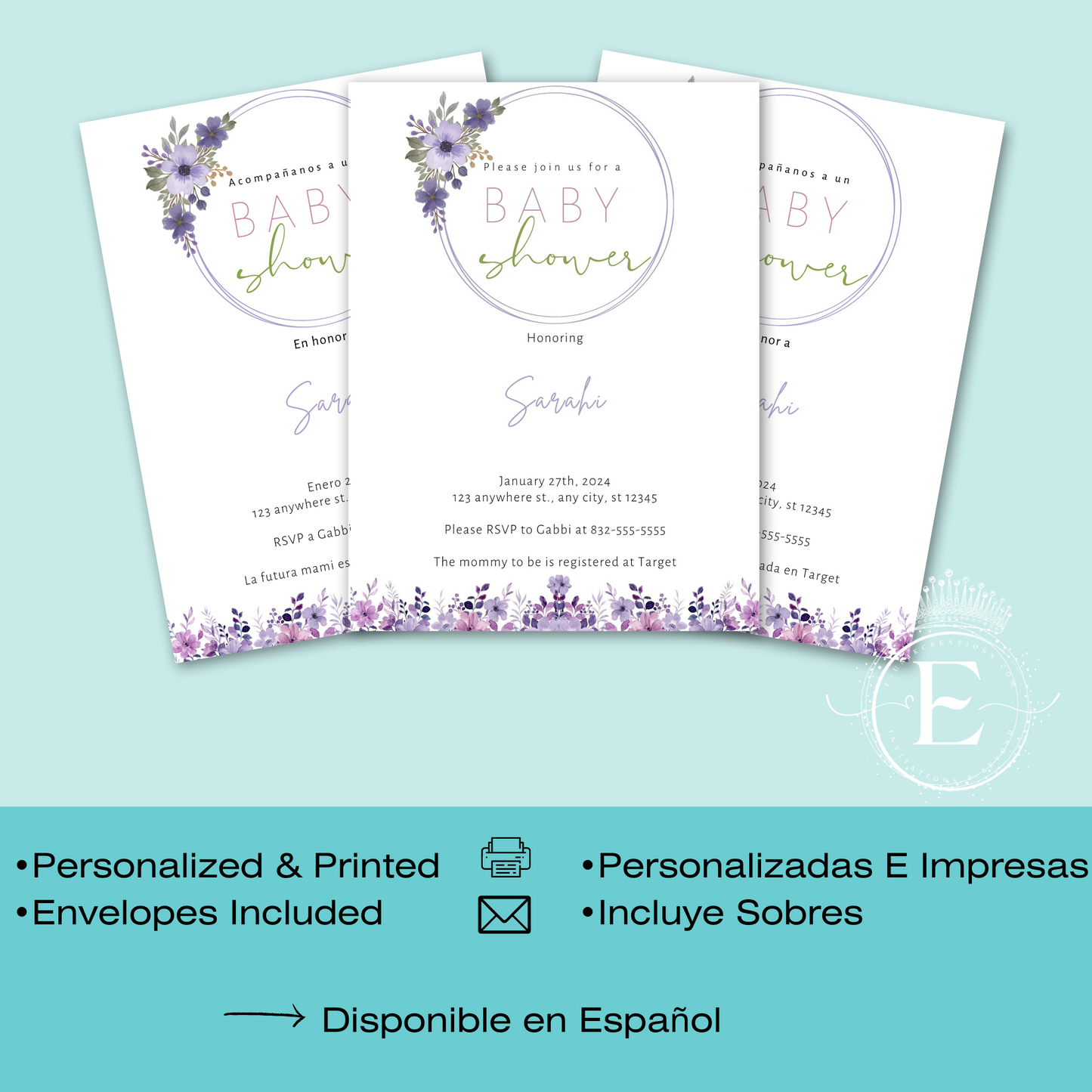 Floral Lilac Baby Shower Invites