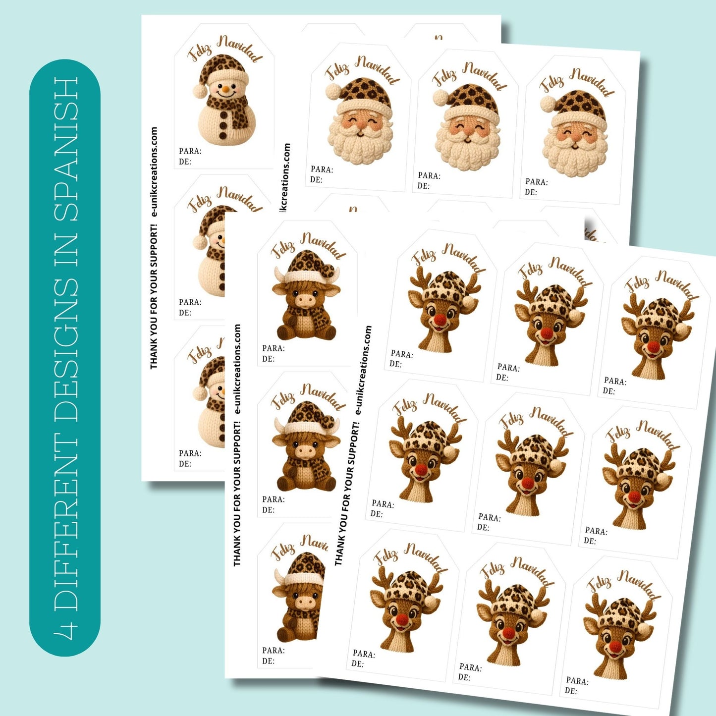 Crochet Christmas Gift Tag Leopard Print