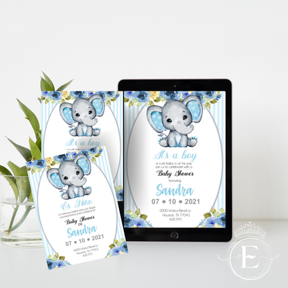 Blue Boy Elephant Baby Shower E-invite
