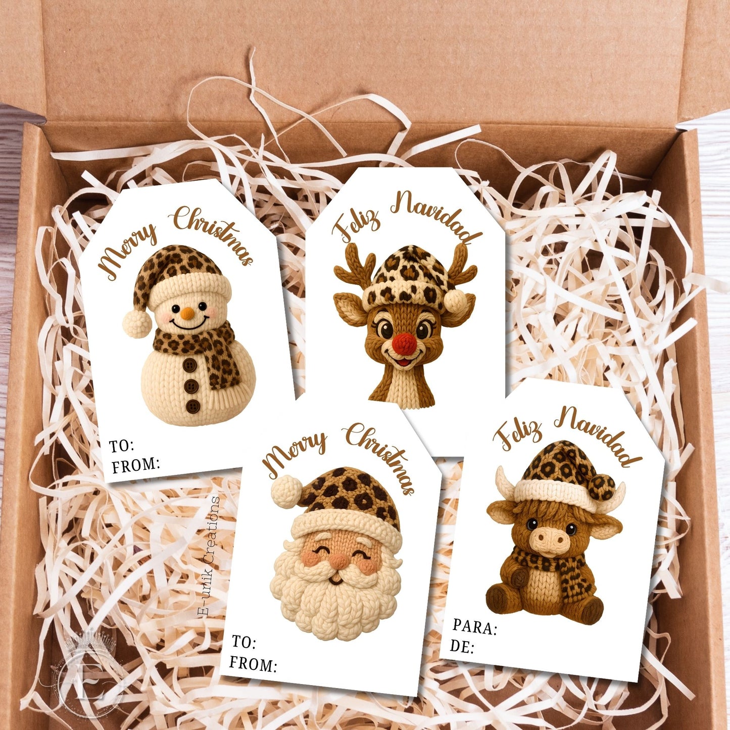 Crochet Christmas Gift Tag Leopard Print