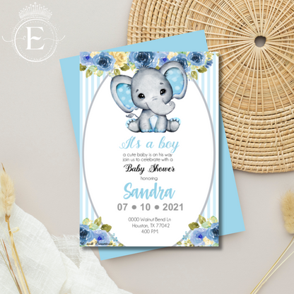 Blue Boy Elephant Baby Shower Invitations