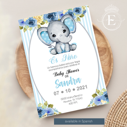 Blue Boy Elephant Baby Shower E-invite