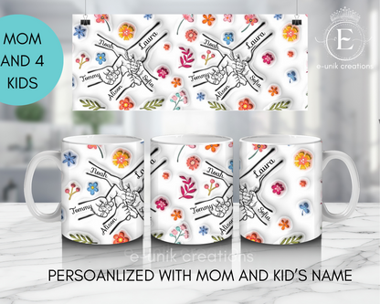Mom and Kid's Name 3D Floral Mug