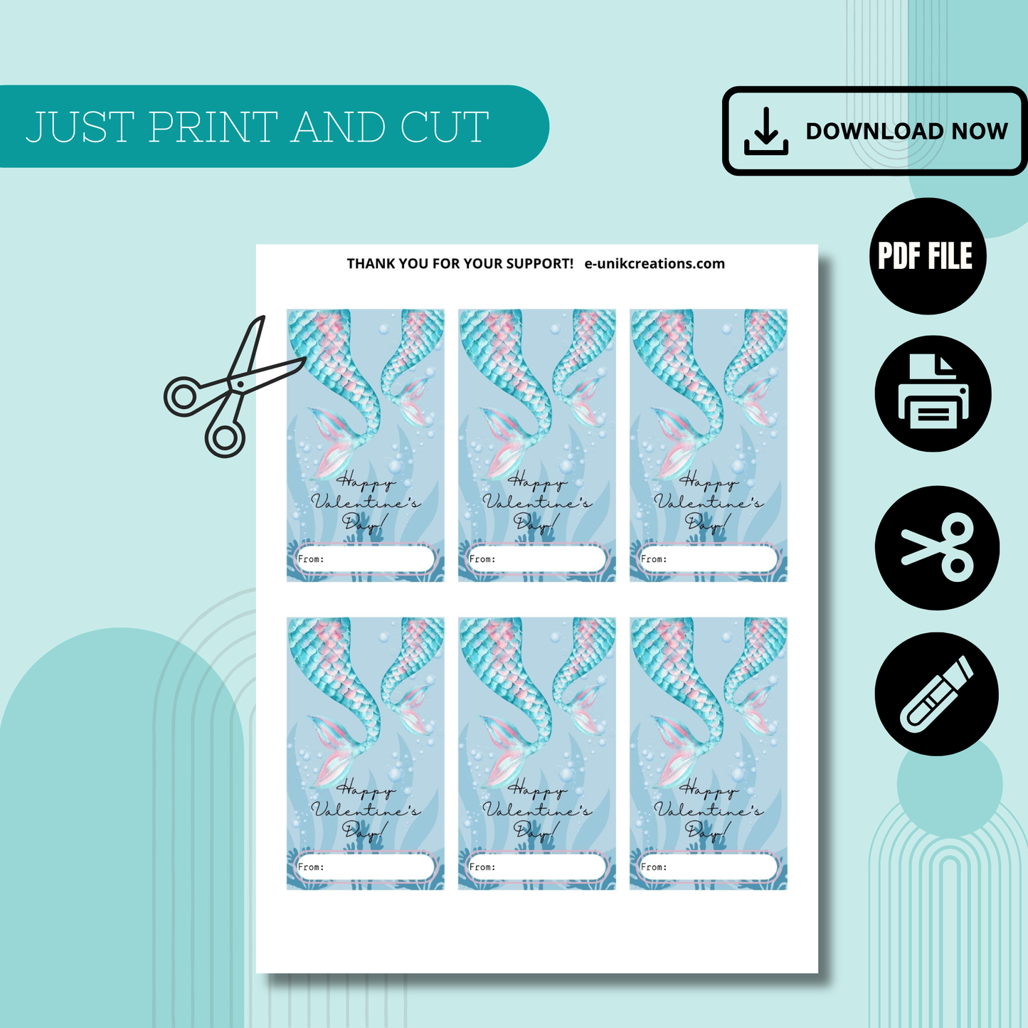 Mermaid Tail Valentine Printable Friendship & Classroom Favor Card