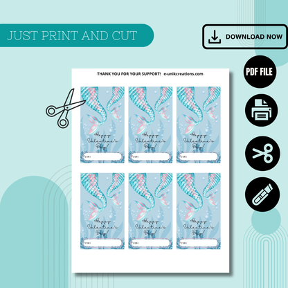 Mermaid Tail Valentine Printable Friendship & Classroom Favor Card