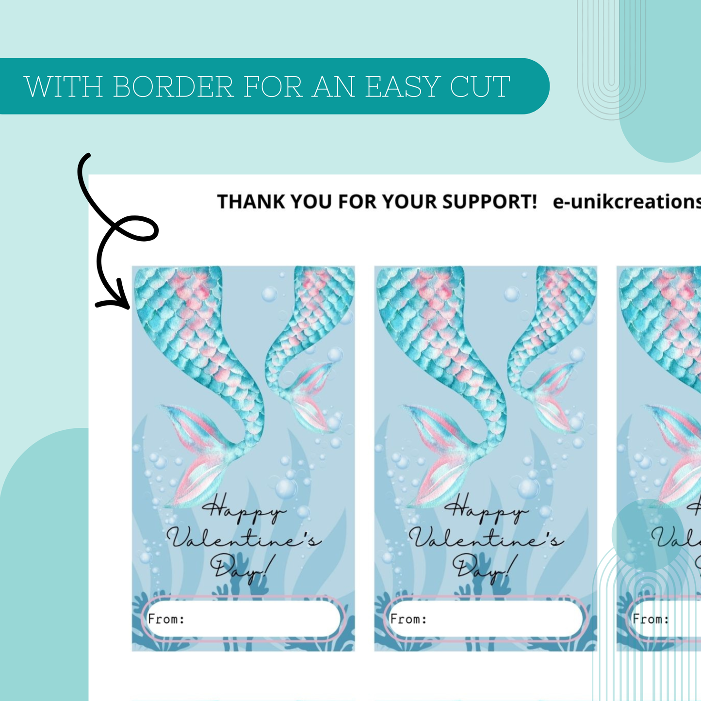 Mermaid Tail Valentine Printable Friendship & Classroom Favor Card