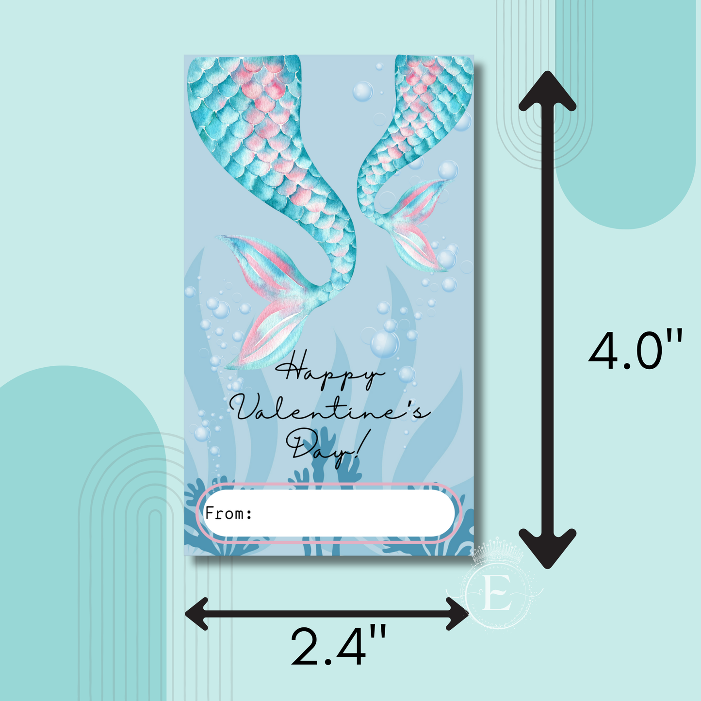 Mermaid Tail Valentine Printable Friendship & Classroom Favor Card