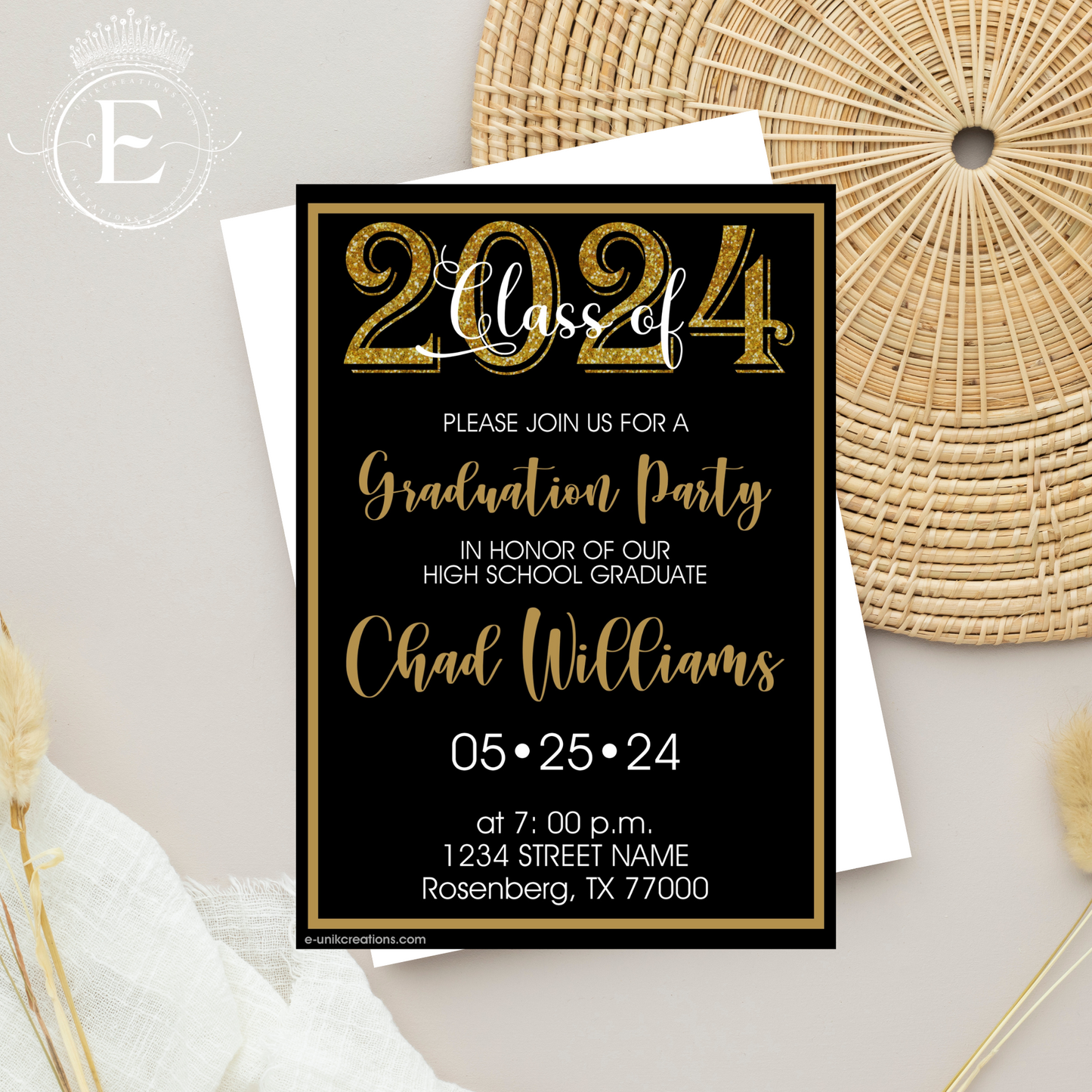 Black and Gold 2024 Graduation Invitation