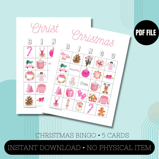 Pink Christmas Bingo Card Game