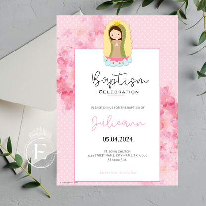 Virgin Our Lady Of Guadalupe Baptism Invitation